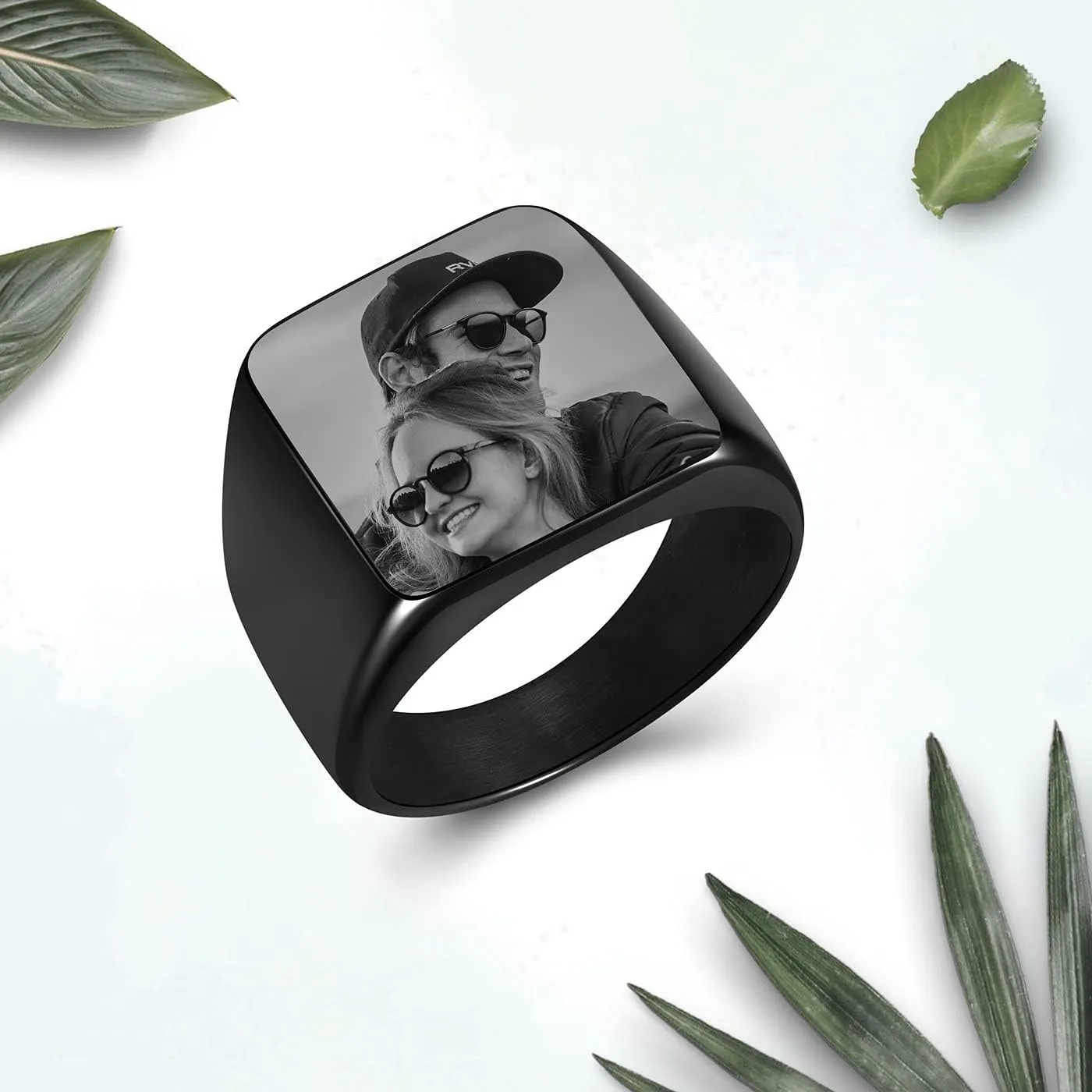 Personalized Signet Ring Engraving Picture Custom Photo Biker Rings for Men Women Memorial Stainless Steel Wedding Band Jewelry Size 9-14