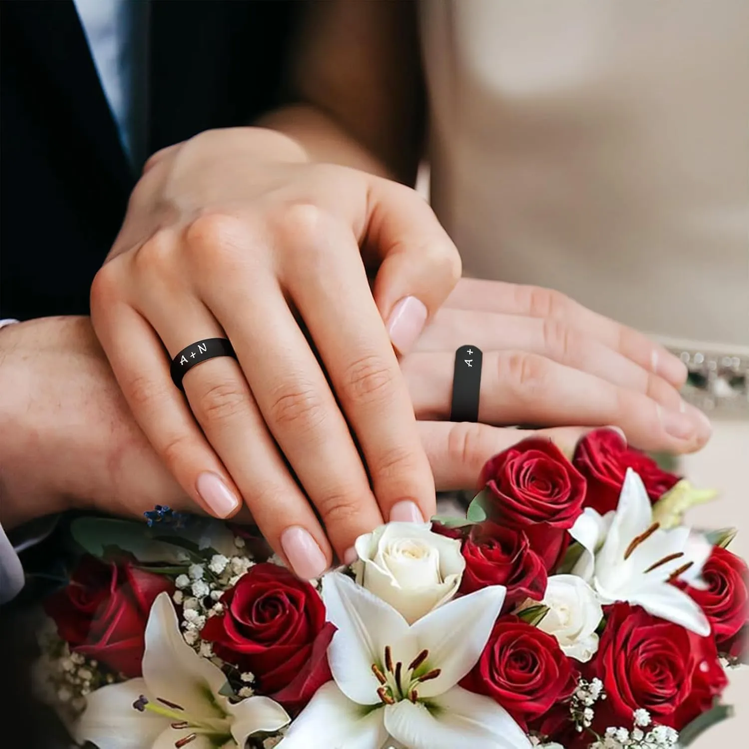 Personalized Silicone Wedding Bands for Couples 8MM Breathable Rubber Rings for Women Men Custom Promise Ring for Couple Engrave Silicone Rings for Him and Her, Gift Bag Included