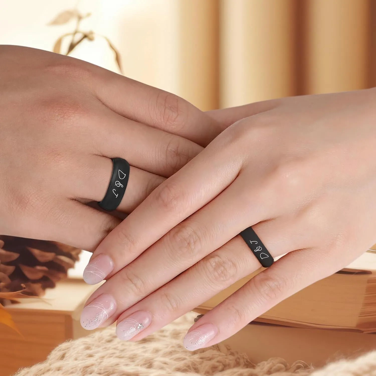 Personalized Silicone Wedding Bands for Couples 8MM Breathable Rubber Rings for Women Men Custom Promise Ring for Couple Engrave Silicone Rings for Him and Her, Gift Bag Included