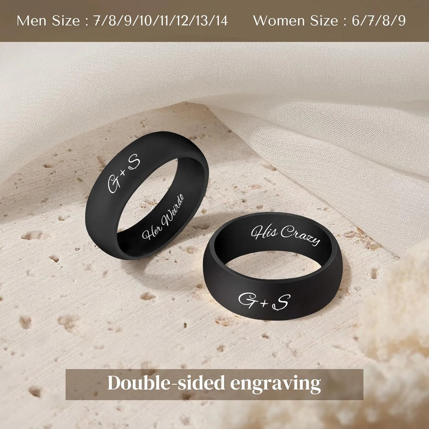 Personalized Silicone Wedding Bands for Couples 8MM Breathable Rubber Rings for Women Men Custom Promise Ring for Couple Engrave Silicone Rings for Him and Her, Gift Bag Included