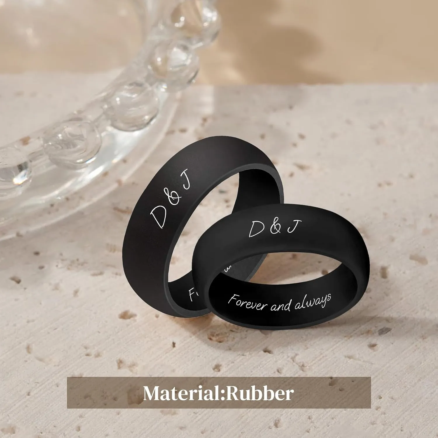Personalized Silicone Wedding Bands for Couples 8MM Breathable Rubber Rings for Women Men Custom Promise Ring for Couple Engrave Silicone Rings for Him and Her, Gift Bag Included
