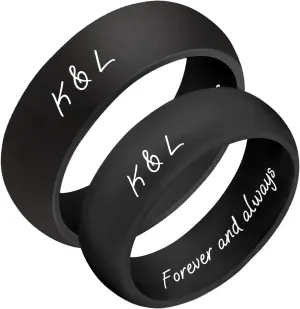 Personalized Silicone Wedding Bands for Couples 8MM Breathable Rubber Rings for Women Men Custom Promise Ring for Couple Engrave Silicone Rings for Him and Her, Gift Bag Included
