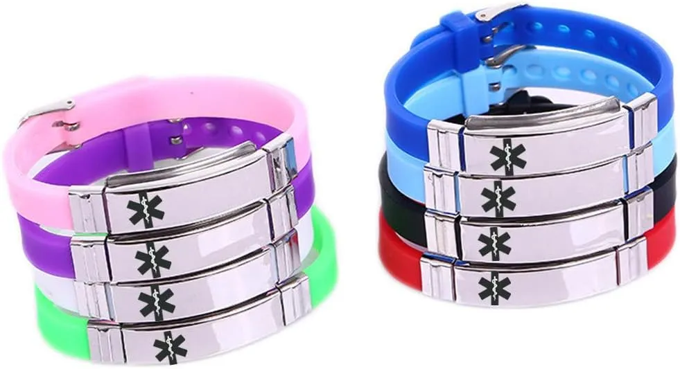 Personalized Stainless Steel Silicone Medical Allergy Awareness Bracelets for Boys Girls Adults,Customized Medic Alert ID Wristband Emergency Jewelry for Son,Daughter,with Aid Bag
