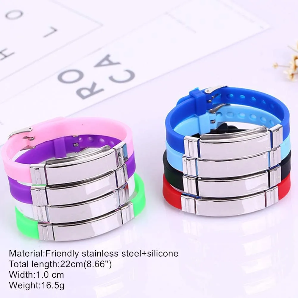 Personalized Stainless Steel Silicone Medical Allergy Awareness Bracelets for Boys Girls Adults,Customized Medic Alert ID Wristband Emergency Jewelry for Son,Daughter,with Aid Bag