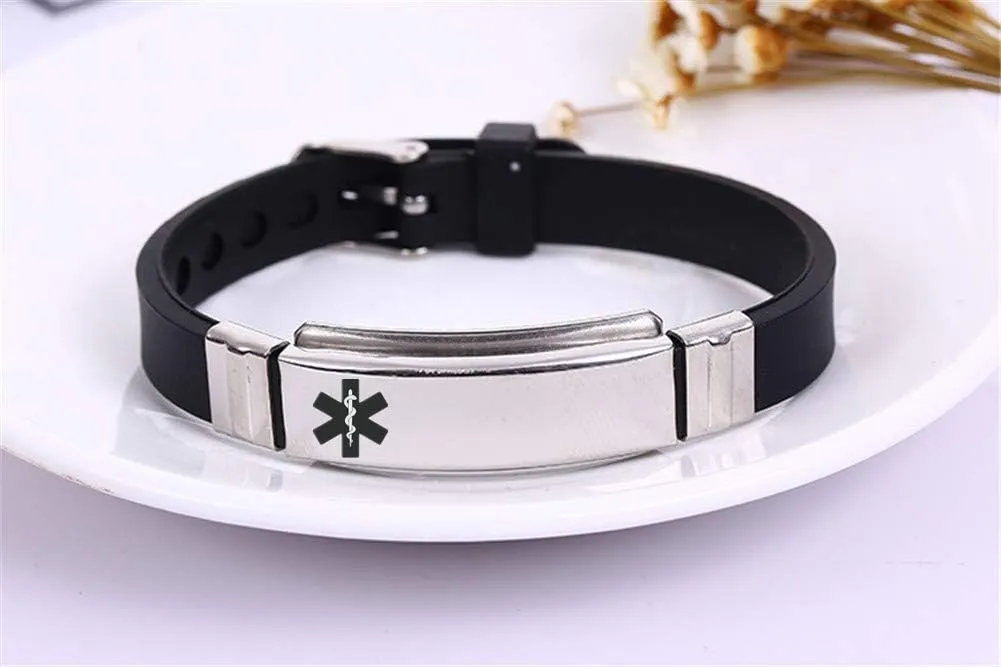 Personalized Stainless Steel Silicone Medical Allergy Awareness Bracelets for Boys Girls Adults,Customized Medic Alert ID Wristband Emergency Jewelry for Son,Daughter,with Aid Bag