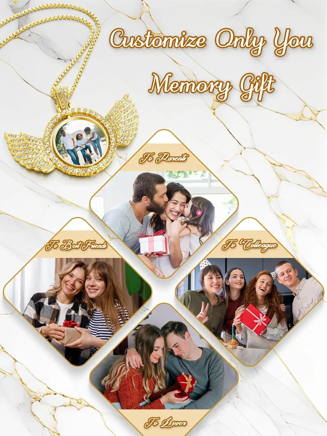 PiercingJ Customized Double-Side Photo Necklace Custom Picture Pendant Chain Personalized Cubic Zirconia Hip Hop Jewelry Gift for Men Women with Gift Box