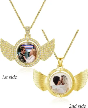 PiercingJ Customized Double-Side Photo Necklace Custom Picture Pendant Chain Personalized Cubic Zirconia Hip Hop Jewelry Gift for Men Women with Gift Box