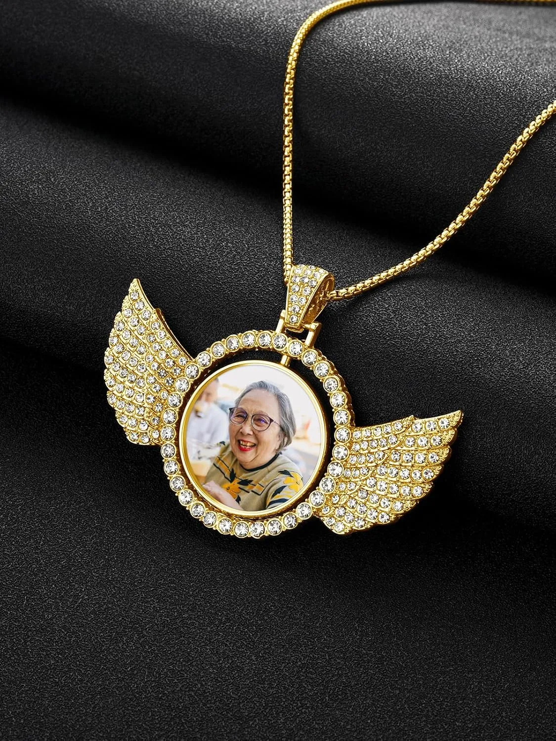 PiercingJ Customized Double-Side Photo Necklace Custom Picture Pendant Chain Personalized Cubic Zirconia Hip Hop Jewelry Gift for Men Women with Gift Box