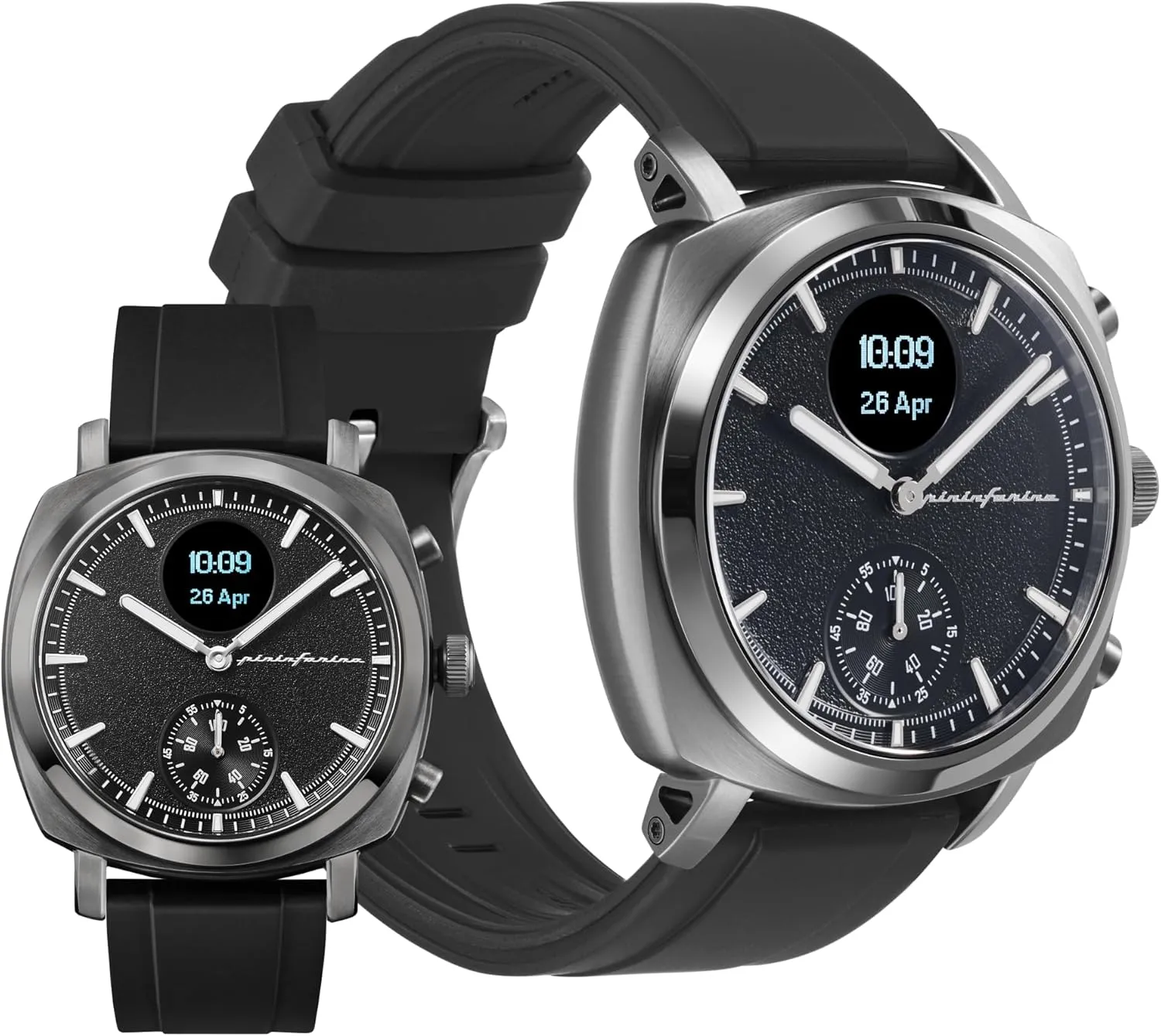 pininfarina Senso Sport Hybrid Smartwatch - Analogue Watch with FKM Strap, Digital Display, & Fitness Tracker for Steps, Calories, & Sleep - Compass & GPS Tracking - Slate Grey