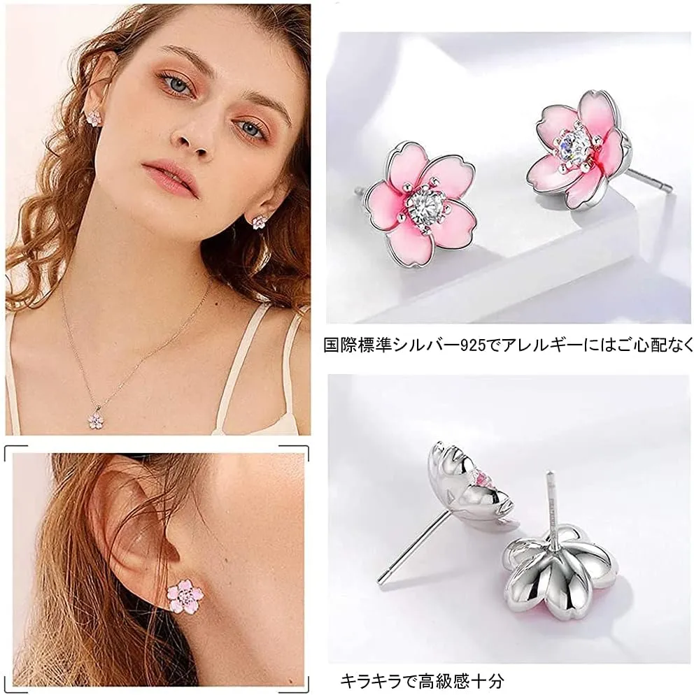 Pink Flower Earrings for Women, 925 Sterling Silver Stud Earrings, Cute Plumeria Earrings For Women, Cherry Blossom Hypoallergenic Stud