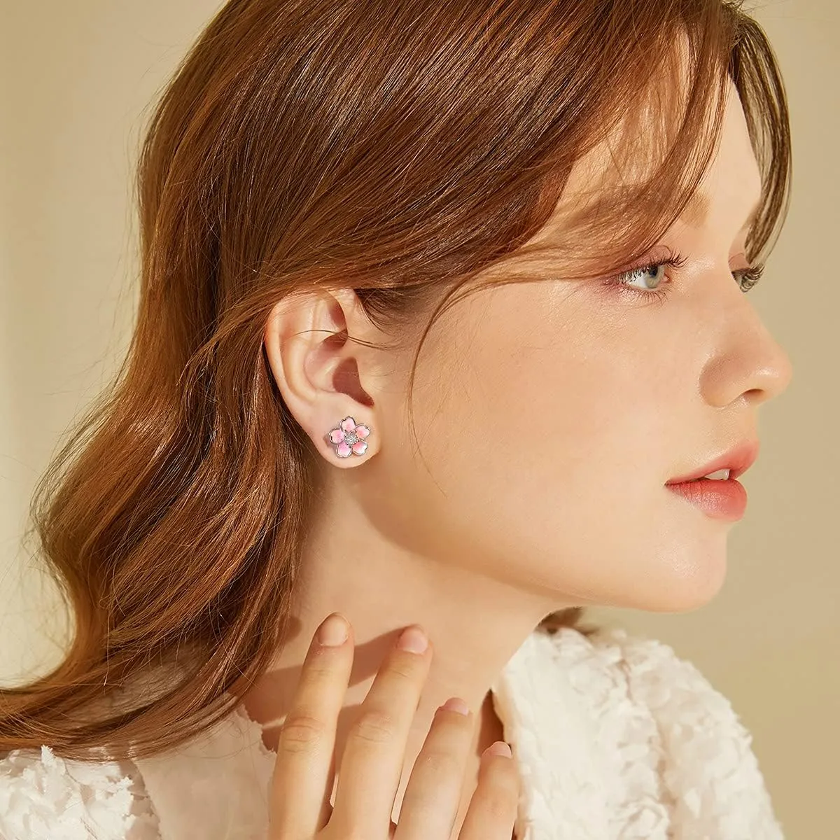 Pink Flower Earrings for Women, 925 Sterling Silver Stud Earrings, Cute Plumeria Earrings For Women, Cherry Blossom Hypoallergenic Stud