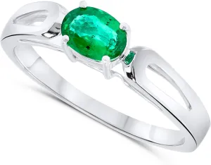 Platinum Solitaire Green Emerald Oval Genuine Gemstone East West Set Ring For Women Size 10