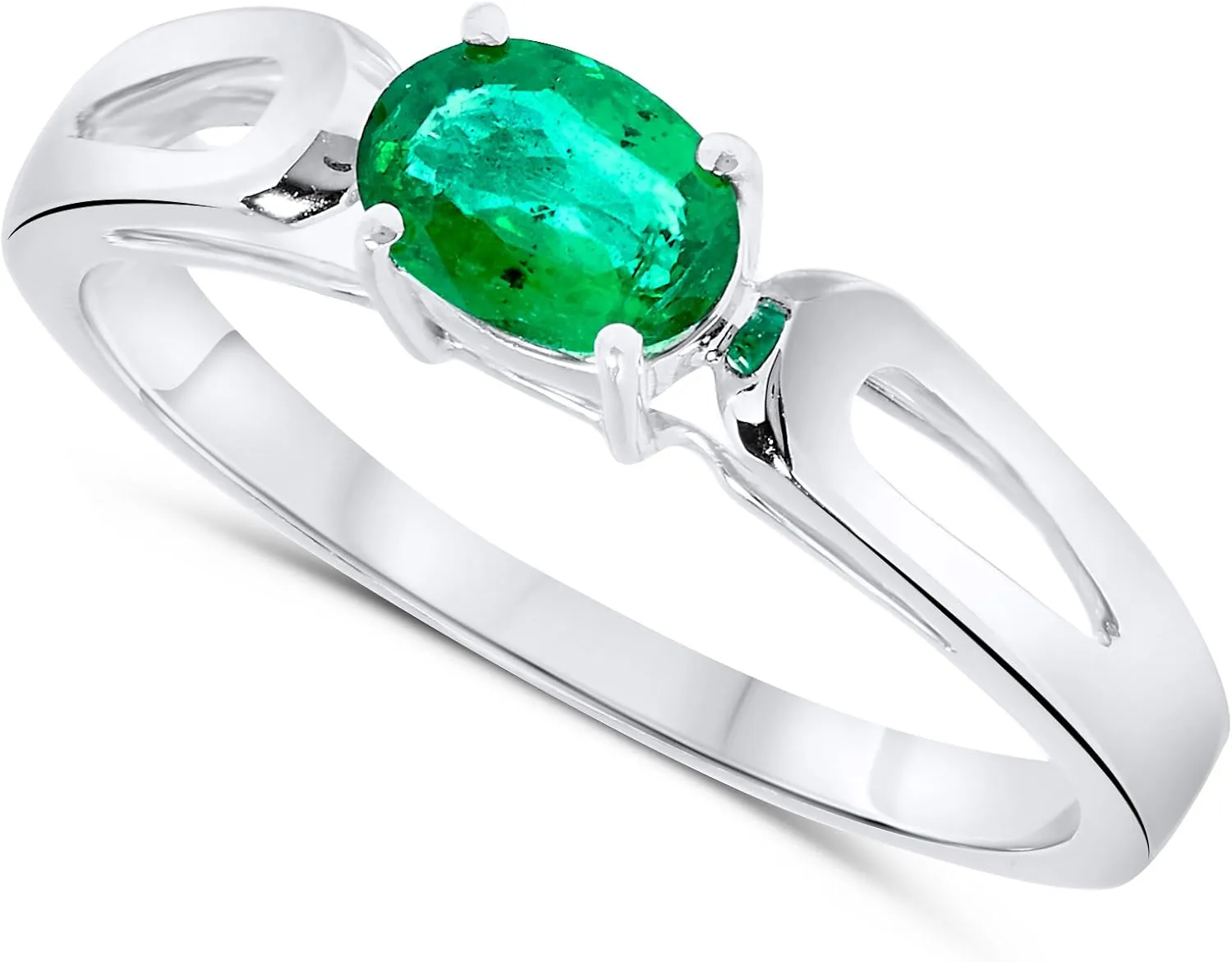 Platinum Solitaire Green Emerald Oval Genuine Gemstone East West Set Ring For Women Size 10
