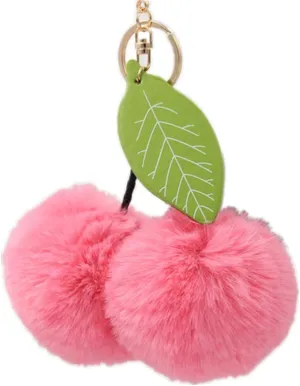 Pom Pom Cherry Key Chain Exaggerated Cherry Fruit Key Ring for Women Car Keys Holder Bag Purse