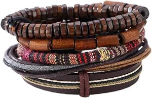 Popular Multi-Layer Leather Bracelet with Vintage Hippy Natural Wood Beaded Rope Braided Bracelet-Cool Leather Bracelet-Bracelet for A Man A Woman Jewelry Useful and Attractive, as shown
