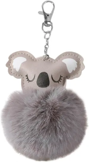 POYAMUSE Furry Koala and Pompom Ball Keychain - Cute Animal Themed Keyring for Women and Girls