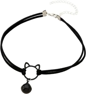 POYAMUSE Gothic Hollow Cat Choker Necklace for Women - Double Layer Velvet Choker with Bell Pendant