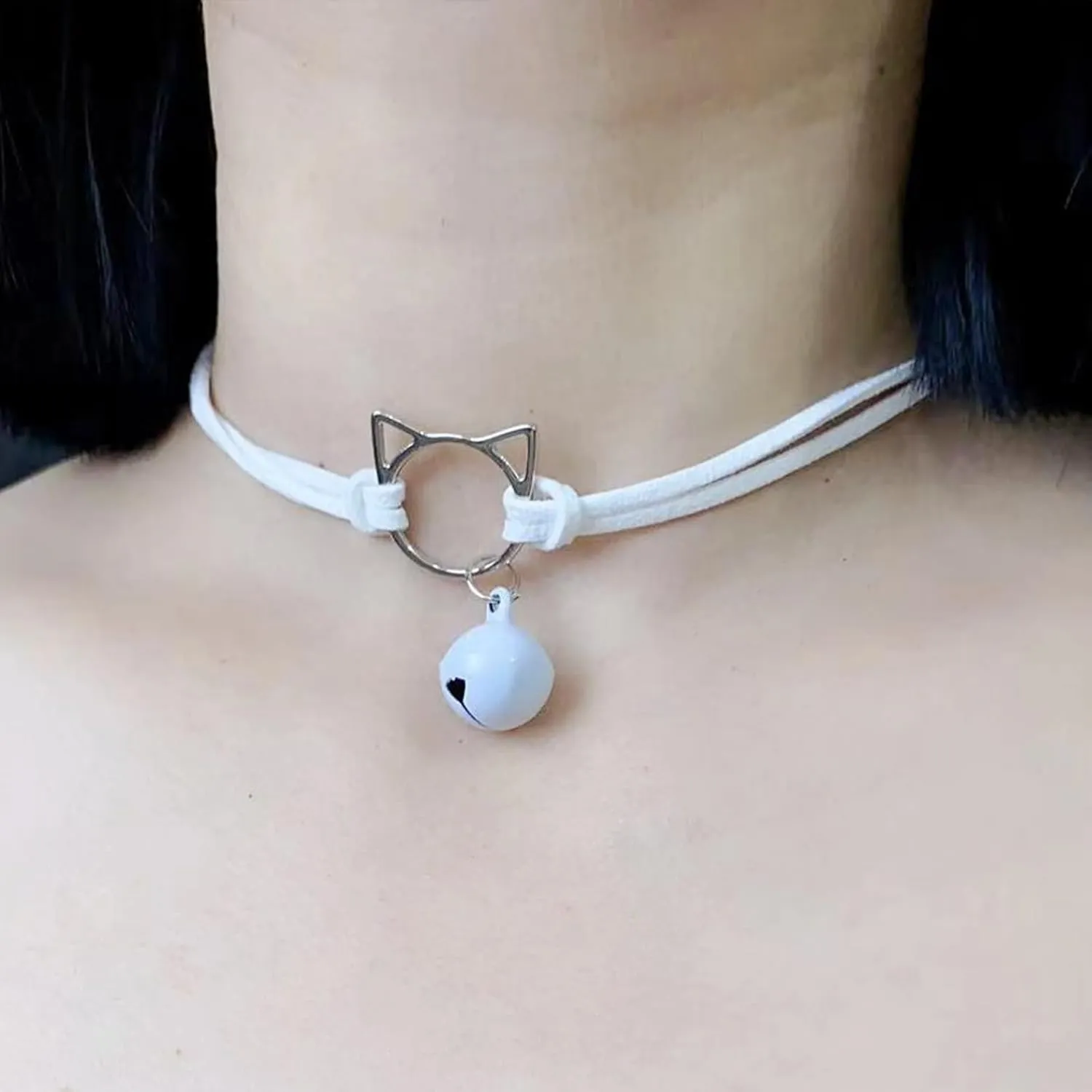 POYAMUSE Gothic Hollow Cat Choker Necklace for Women - Double Layer Velvet Choker with Bell Pendant