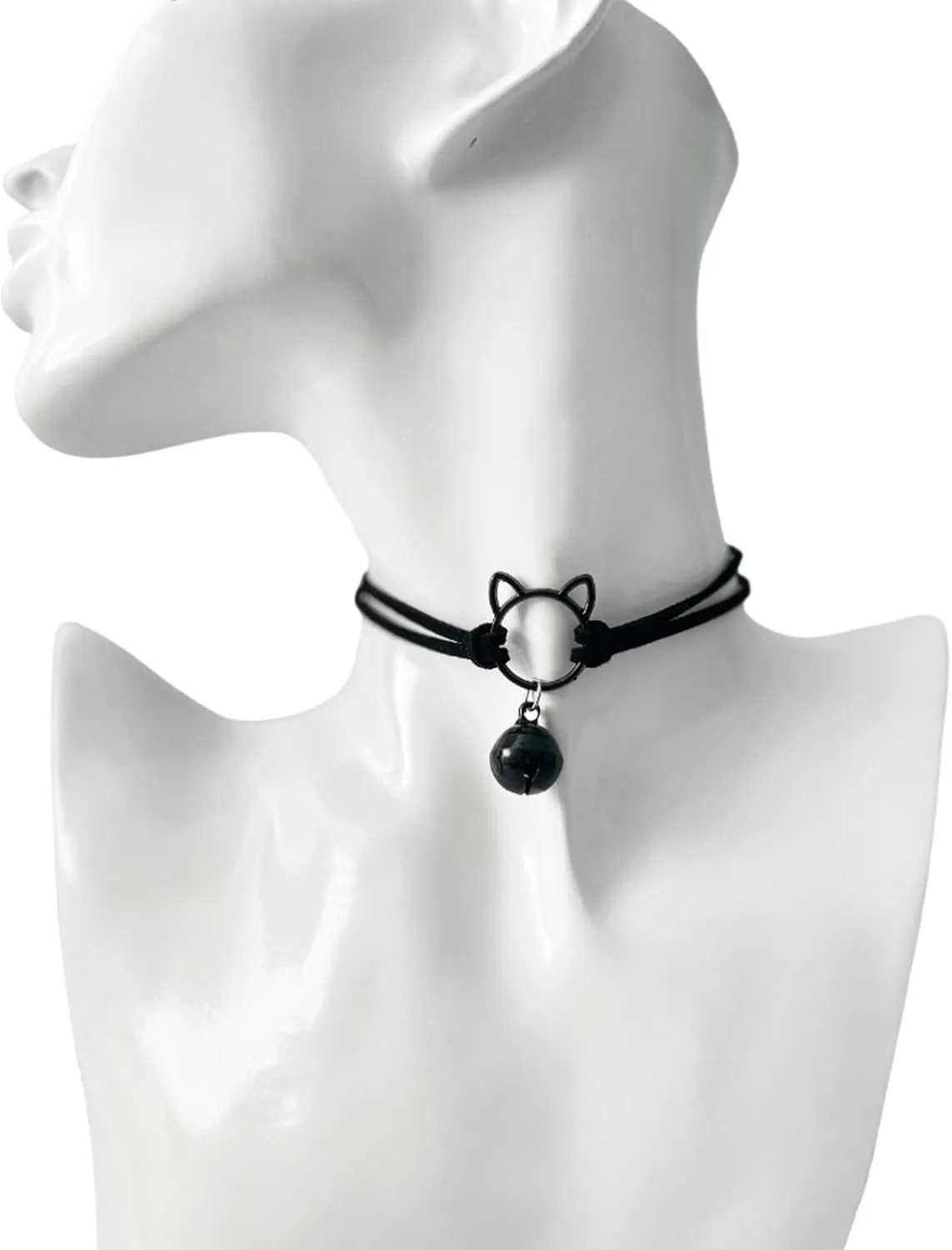 POYAMUSE Gothic Hollow Cat Choker Necklace for Women - Double Layer Velvet Choker with Bell Pendant