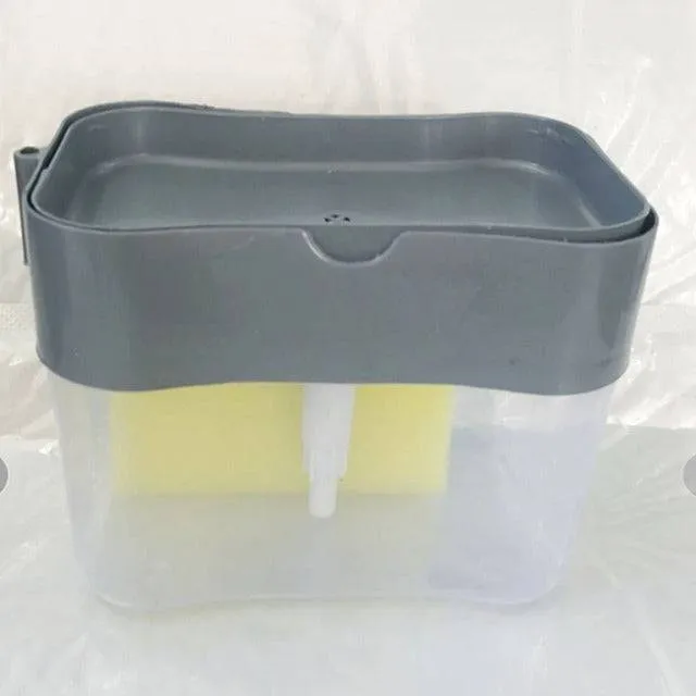 PRESS SOAP BOX. BRUSH THE POT AND WASH THE DISHES WITH ONE CLIICK