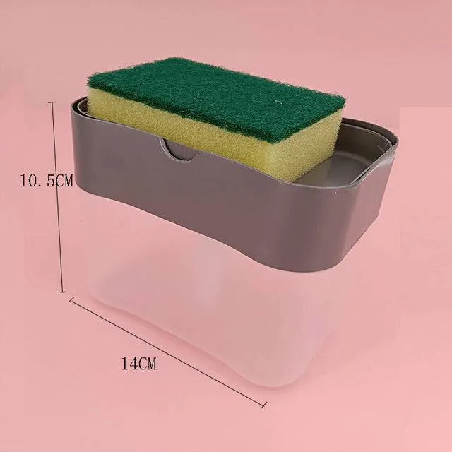 PRESS SOAP BOX. BRUSH THE POT AND WASH THE DISHES WITH ONE CLIICK