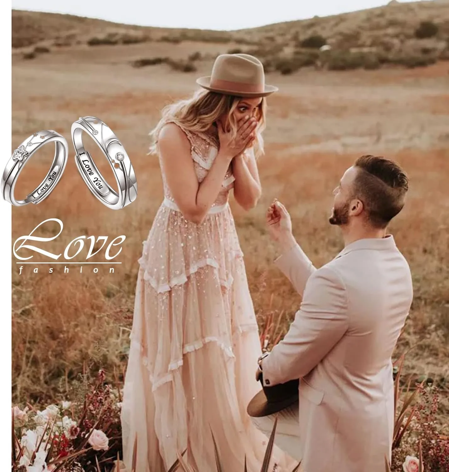 Promise Rings for Couples Sterling Silver Matching Rings for Women Adjustable Sun/Moon/Star/Heart Him and Her Rings Carved I LOVE YOU Couples Jewelry Gift for Men Women