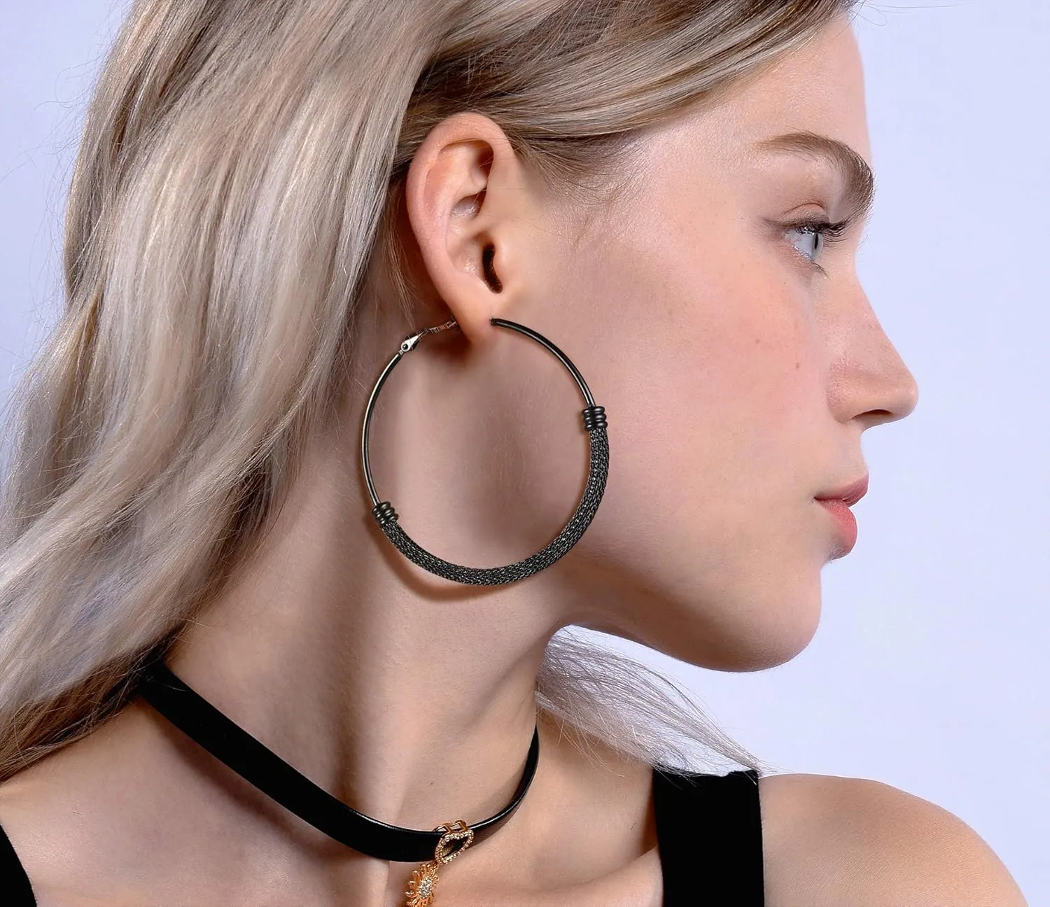 PROSTEEL Chunky Hoop Earrings For Women, 20mm/30mm/40mm/60mm/80mm/100mm, Gold Plated/Black Stainless Steel Hoops Earrings Statement Jewelry
