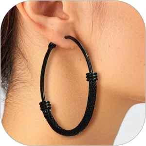 PROSTEEL Chunky Hoop Earrings For Women, 20mm/30mm/40mm/60mm/80mm/100mm, Gold Plated/Black Stainless Steel Hoops Earrings Statement Jewelry
