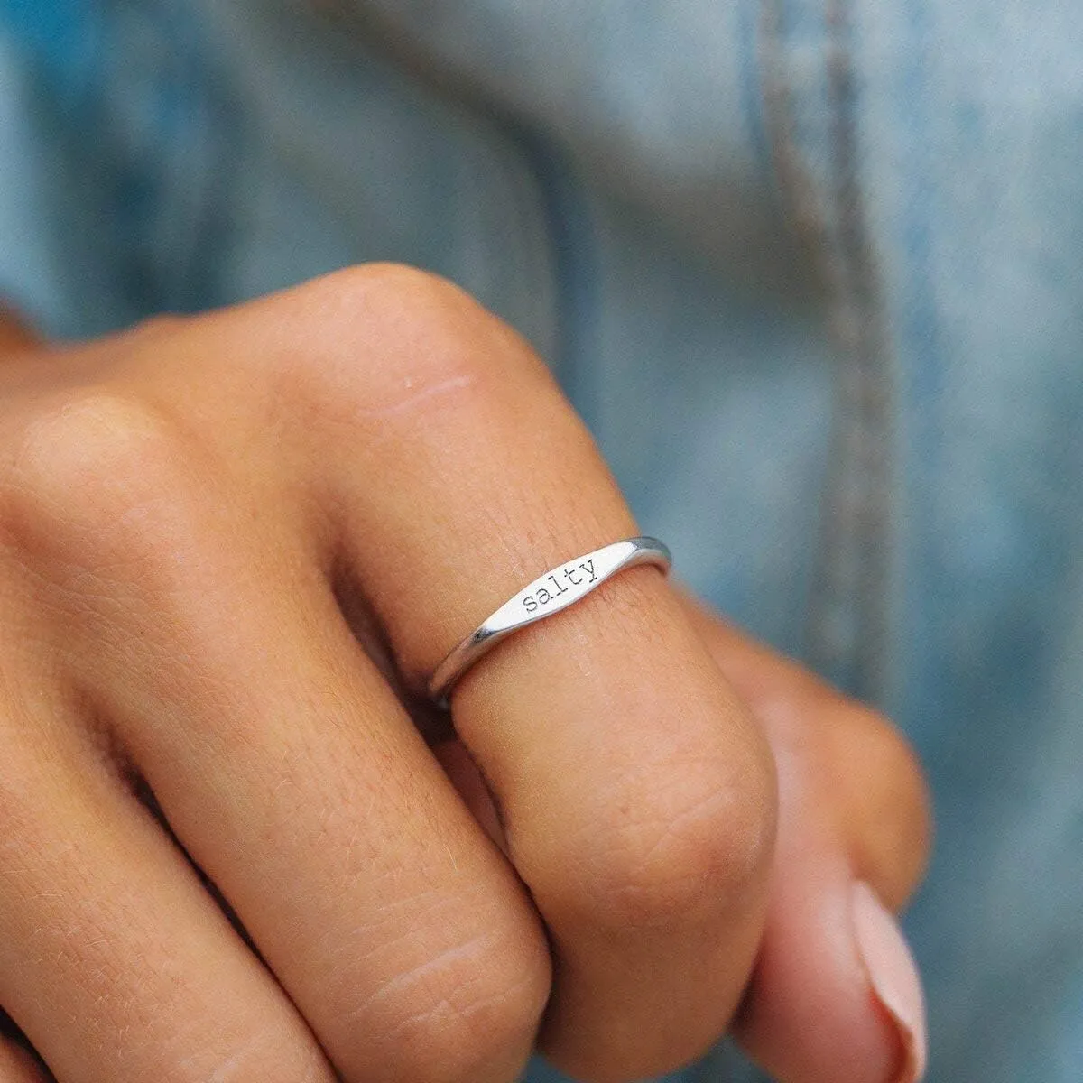 Pura Vida Salty Vibes Stackable Ring - .925 Sterling Silver Band, Brass Base - Sizes 5-9