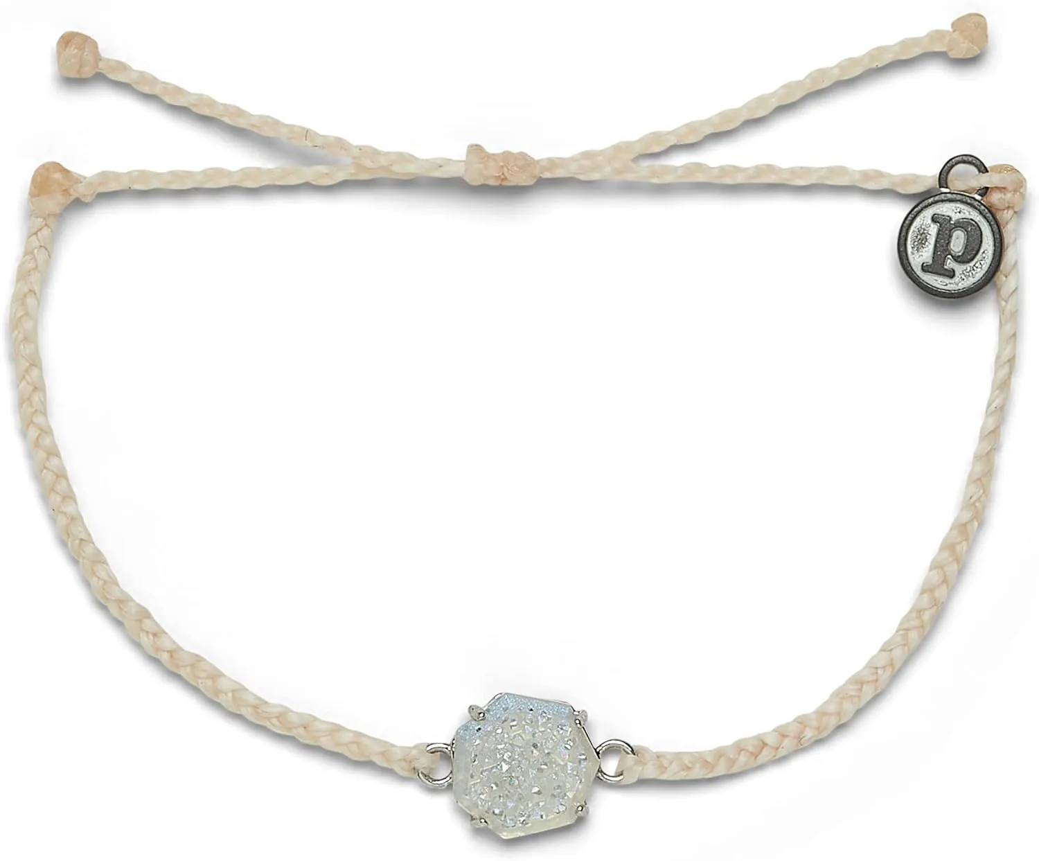 Pura Vida Silver or Rose Gold-Plated Rainbow Geode Braided Bracelet - Adjustable Band, Brand Charm