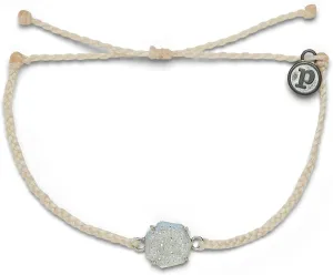 Pura Vida Silver or Rose Gold-Plated Rainbow Geode Braided Bracelet - Adjustable Band, Brand Charm