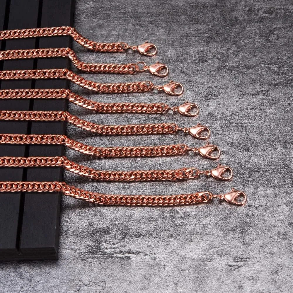 Pure Copper Bracelet (3PCS ONE PACKAGE) for Men Women Adjustable Cuban Chain Link Lobster Clasp 6mm Anti-scratch Bracelets 7-10.5 Inch