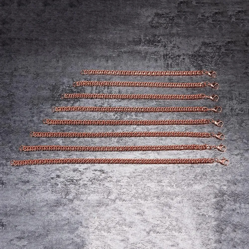 Pure Copper Bracelet (3PCS ONE PACKAGE) for Men Women Adjustable Cuban Chain Link Lobster Clasp 6mm Anti-scratch Bracelets 7-10.5 Inch