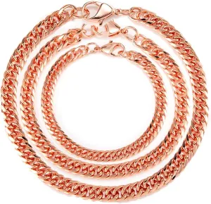 Pure Copper Bracelet (3PCS ONE PACKAGE) for Men Women Adjustable Cuban Chain Link Lobster Clasp 6mm Anti-scratch Bracelets 7-10.5 Inch