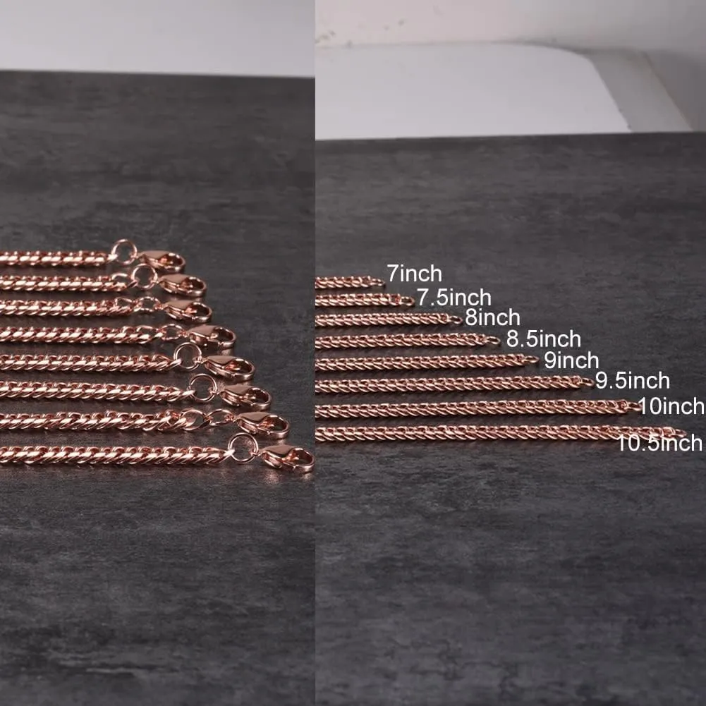 Pure Copper Bracelet (3PCS ONE PACKAGE) for Men Women Adjustable Cuban Chain Link Lobster Clasp 6mm Anti-scratch Bracelets 7-10.5 Inch