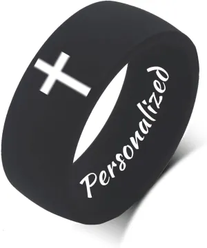 QINGDUO 8.7MM Christian Custom Engraved Inspirational Silicone Ring for Women Men Lightweight Comfort Fit Plane Flexible Band Inspirational Faith Cross Ring Christian Religious Confirmation Gifts