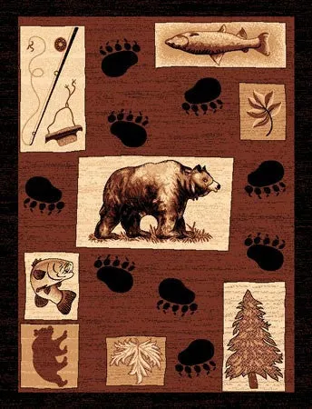 "Bear & Fish" Rustic Northwoods Area Rug - 2 x 3