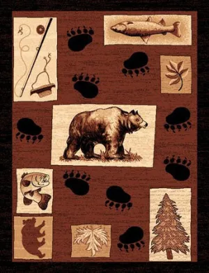 "Bear & Fish" Rustic Northwoods Area Rug - 2 x 3