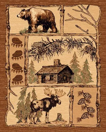 "Bear, Cabin & Moose"  Area Rug - 2 x 7
