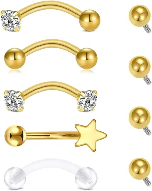 QWALIT Rook Piercing Jewelry Rook Earrings Internally Threaded Eyebrow Piercing Jewelry Eyebrow Rings Eyebrow Piercing Surgical Steel 16g Vertical Labret Lip Jewelry