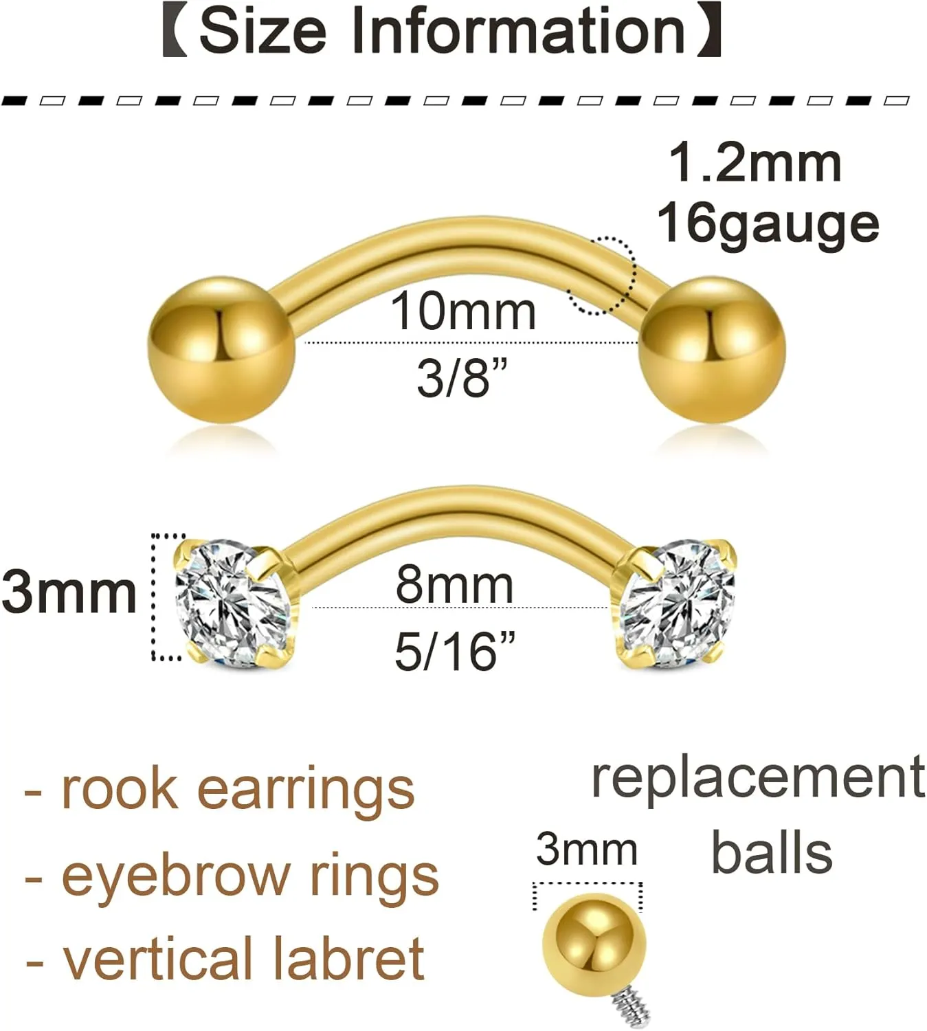 QWALIT Rook Piercing Jewelry Rook Earrings Internally Threaded Eyebrow Piercing Jewelry Eyebrow Rings Eyebrow Piercing Surgical Steel 16g Vertical Labret Lip Jewelry