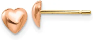 Real 10K Rose Gold Heart Post Studs Earrings