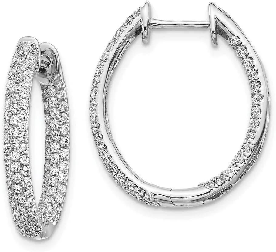 Real 14k White Gold Diamond In-Out Hinged Hoop Earrings - 22mm x 18mm (1.236 cttw.)