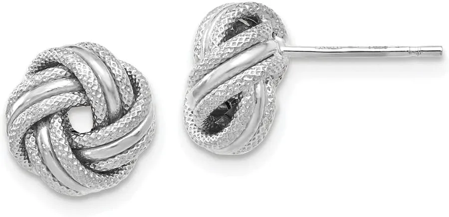 Real 14K White Gold Knot Diamond-Cut Post Studs Earrings - 8mm x 9mm