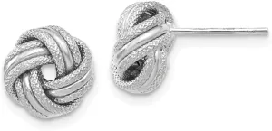Real 14K White Gold Knot Diamond-Cut Post Studs Earrings - 8mm x 9mm