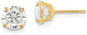 Real 14k Yellow Gold 6mm Round CZ Cubic Zirconia Basket Set Stud Earrings 6mm