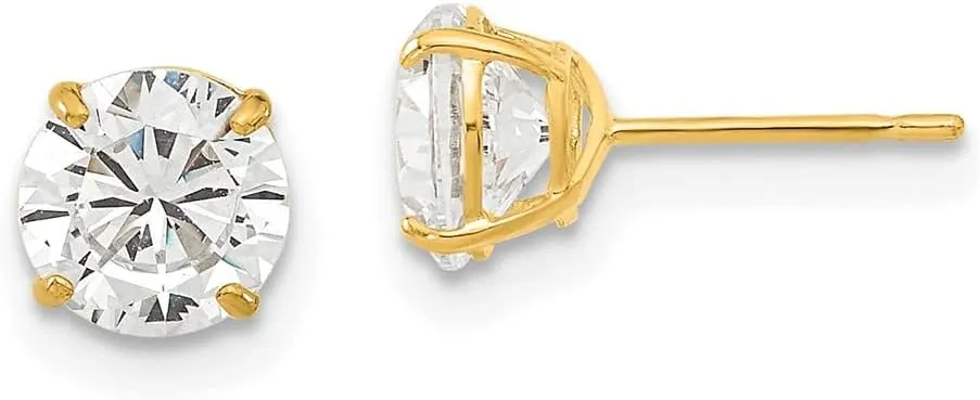 Real 14k Yellow Gold 6mm Round CZ Cubic Zirconia Basket Set Stud Earrings 6mm