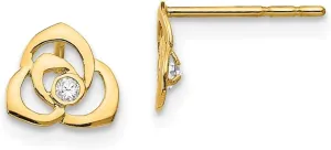 Real 14k Yellow Gold CZ Cubic Zirconia Flower Post Studs Earrings - 6mm x 7mm