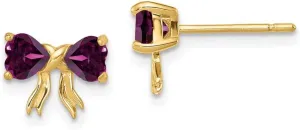 Real 14k Yellow Gold Rhodolite Bow Post Studs Earrings - 7mm x 9mm