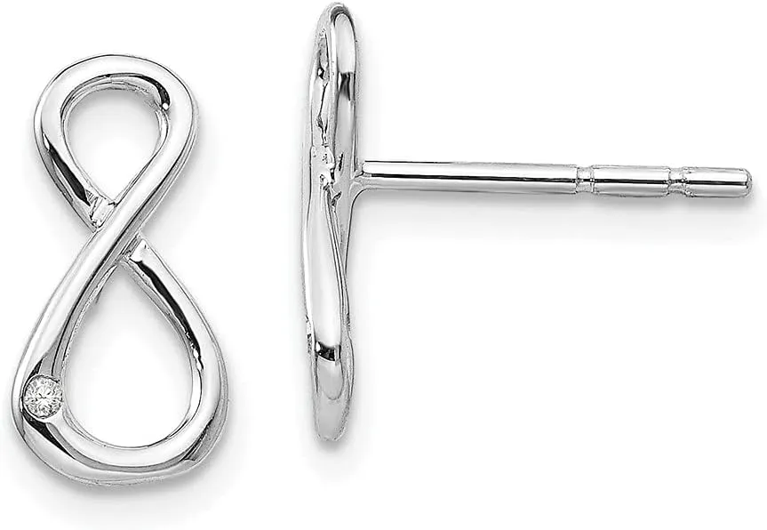 Real 925 Sterling Silver Diamond Infinity Love Knot Symbol Symbol Post Studs Earrings - 12mm x 7mm (.01 cttw.)